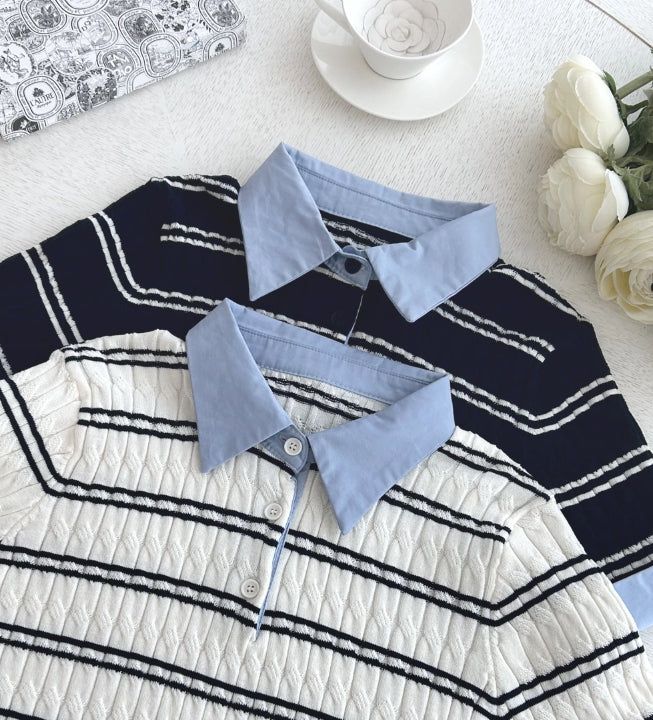 Monta Color Matching Collar Stripe Cable Knit