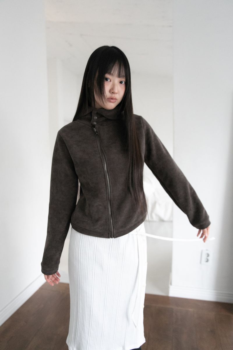 neck 3 Button fluffy hood zip-up(3colors)