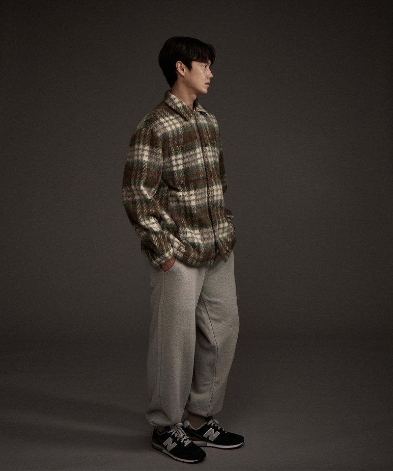 COZY HAIRY CHECK JACKET KHAKI