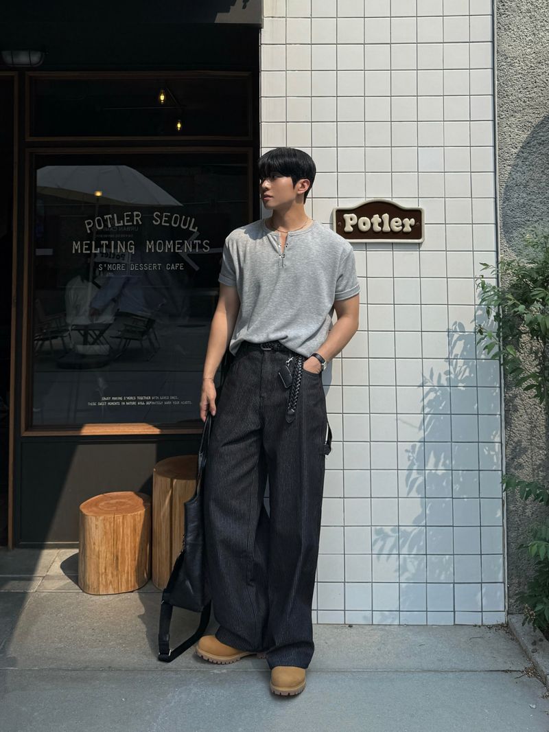 Pint stripe denim pants