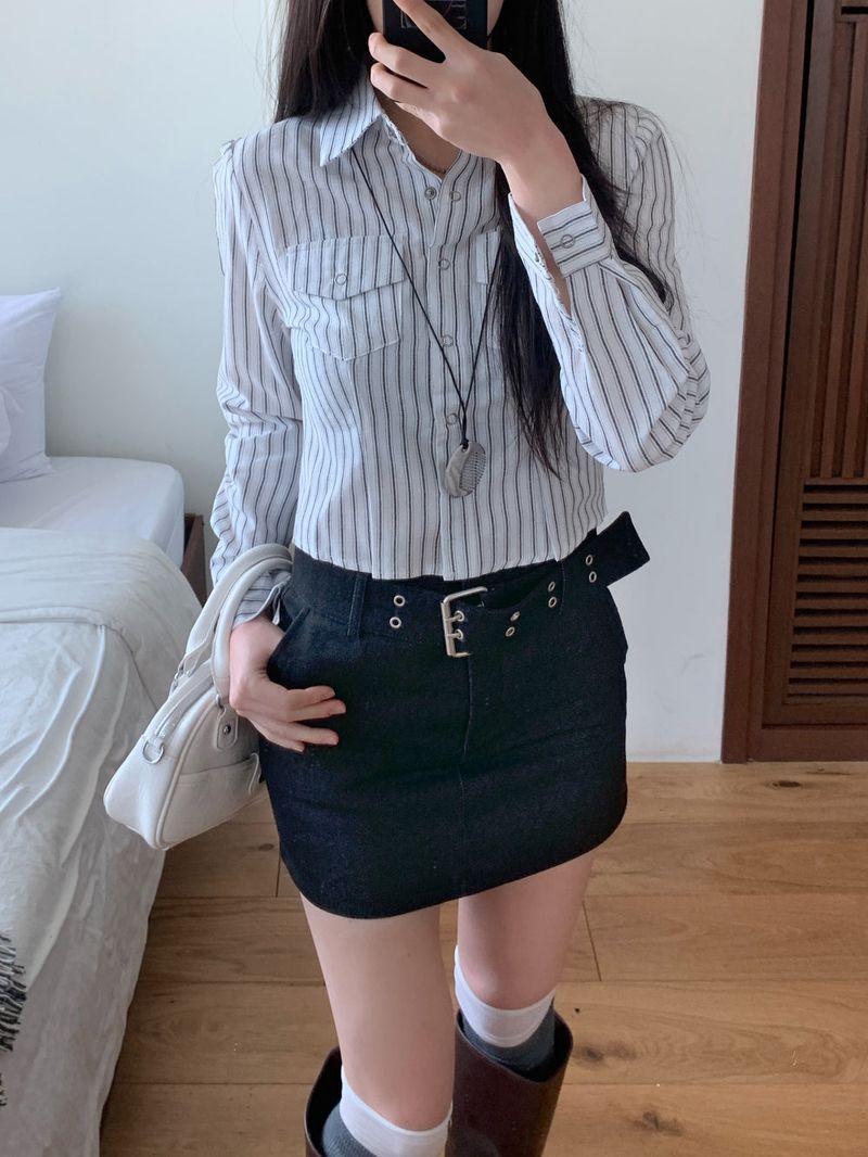 Claude Belt Denim Mini  Skirt