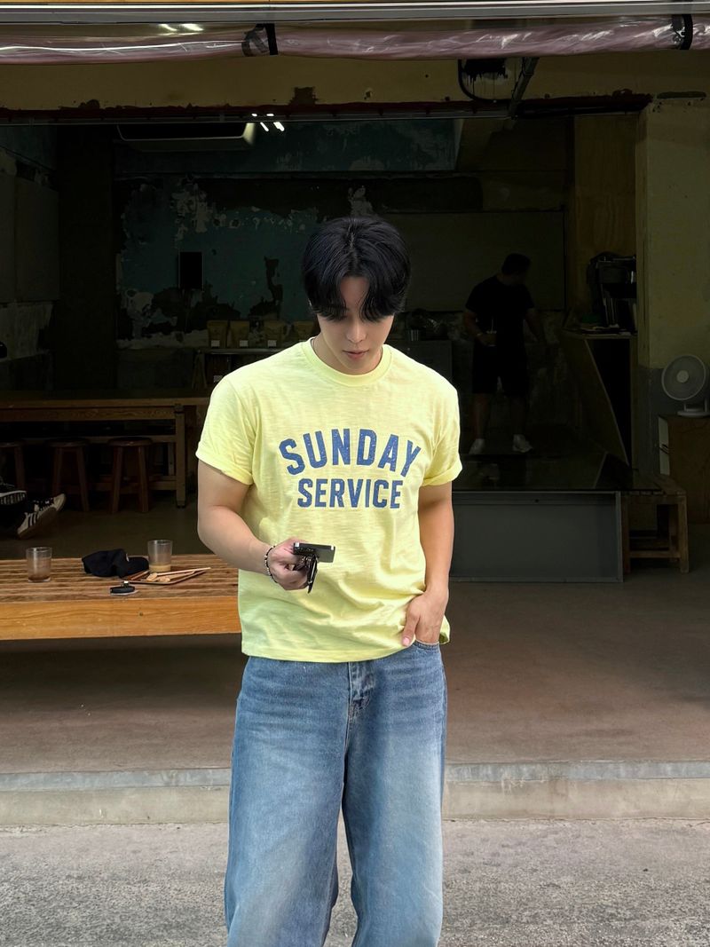 Embossed straight wide denim pants