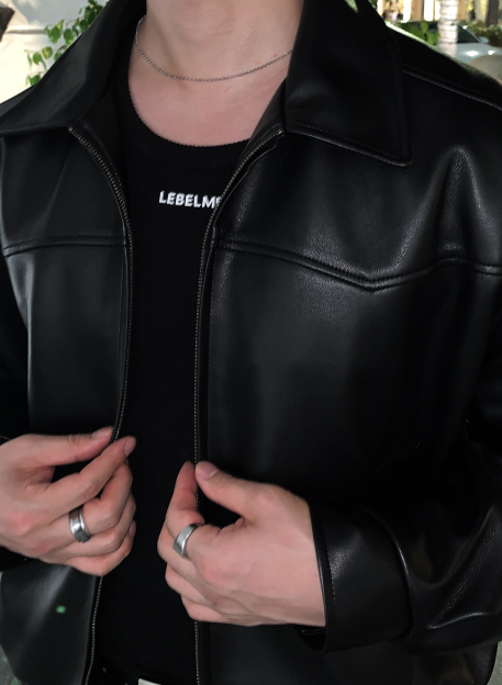 [ In-house ] Deep Black Premium Western Leather Blouson