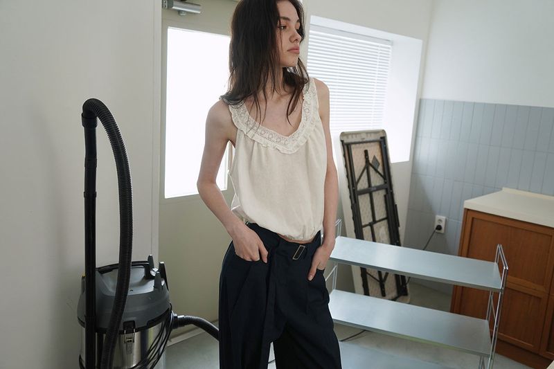Linen belted pants_navy