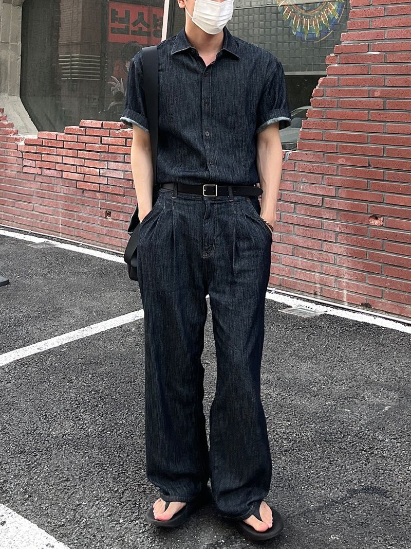 Mei linen indigo half shirts