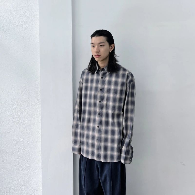 Ombre Plaid Drop-Shoulder Shirt