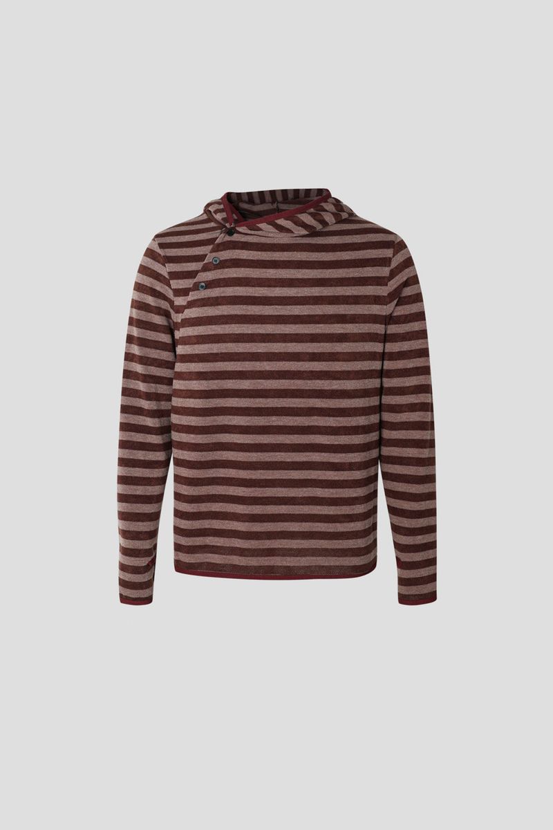 Diagonal button knit hoodie
