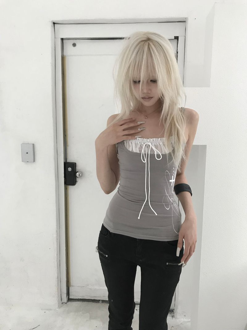 STRING SHIRRING SLEEVELESS(DUSTY PURPLE)