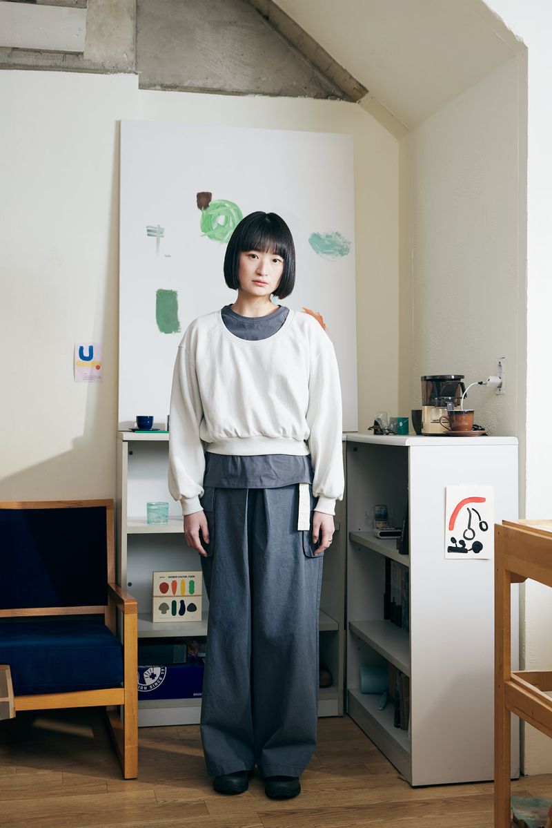 U-neck crop sweatshirt / Mint Grey
