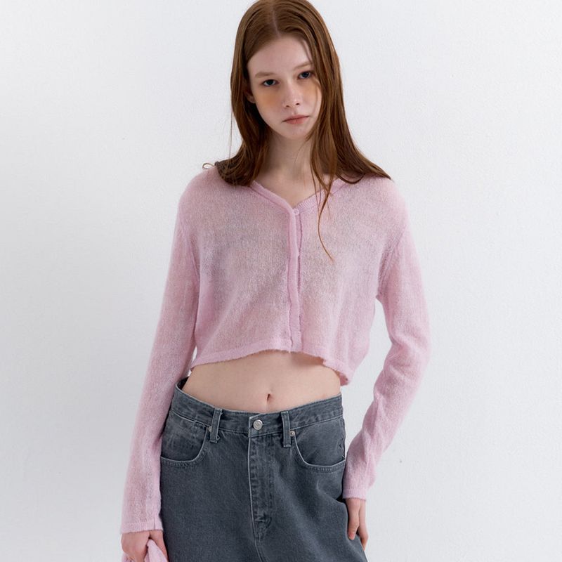 RAVEROUS（レイバロス）の「Scarf Set Cropped Knit Cardigan_Pink（Tops）」
