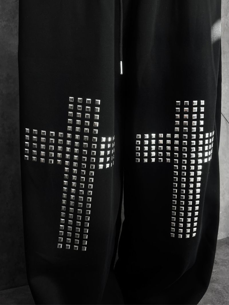 metal stud cross wide pants