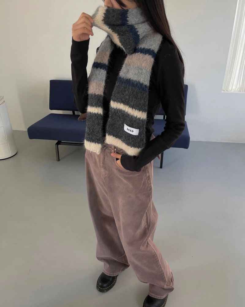 Phyton Mohair Wool Stripe Muffler 4C