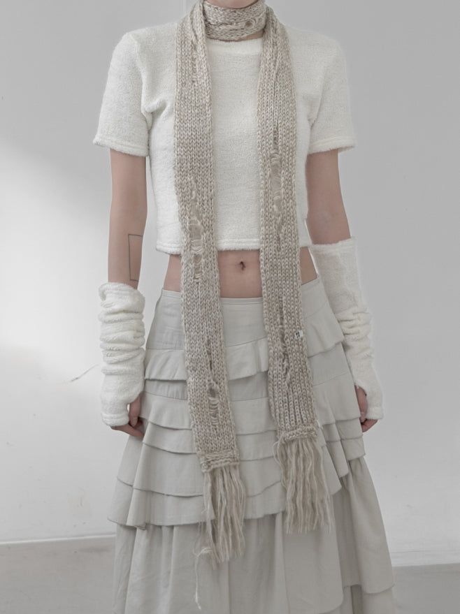 Bocashi Damage Knit Slim Long Muffler