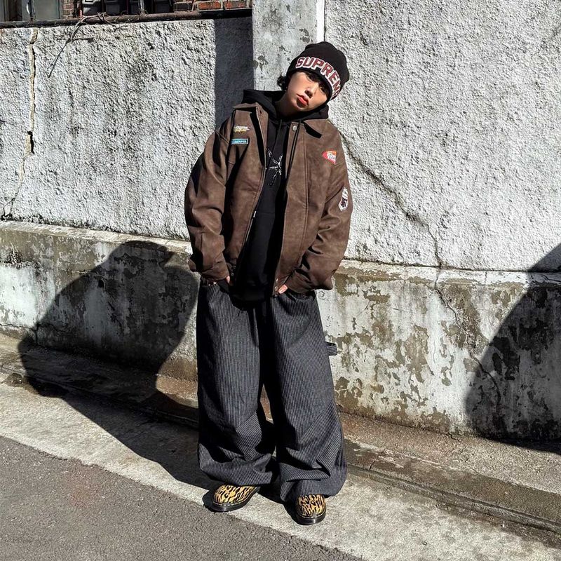 Oversized Vintage Patch Leather Jacket
