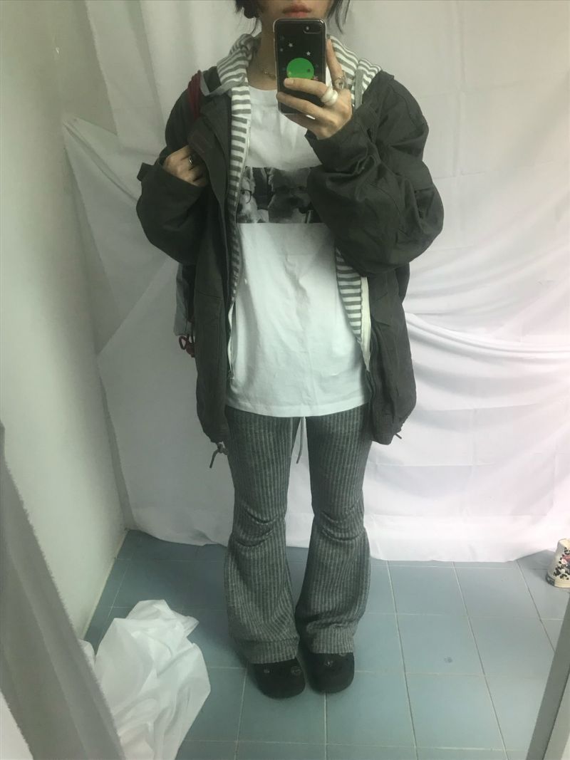 Stripe bootcut banding pants