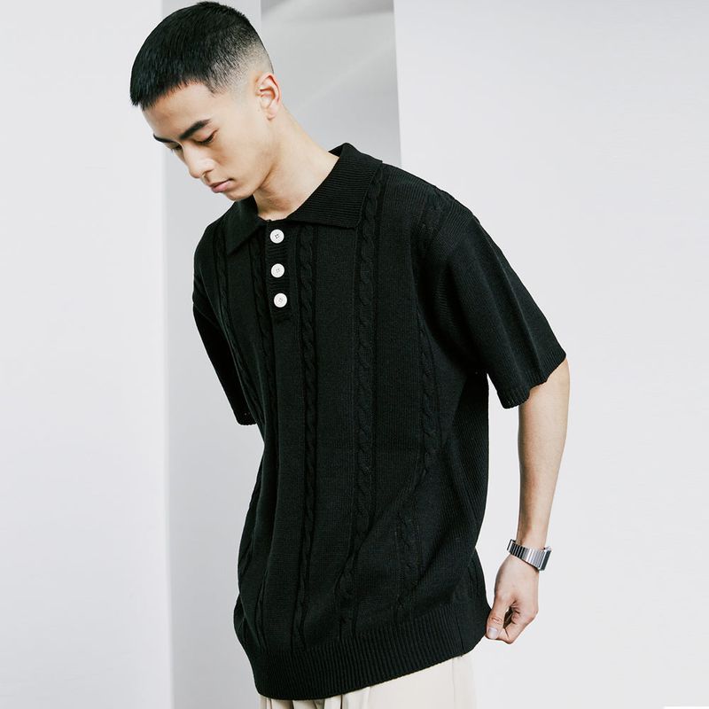 CHAIN CABLE COLLAR HALF KNIT BLACK