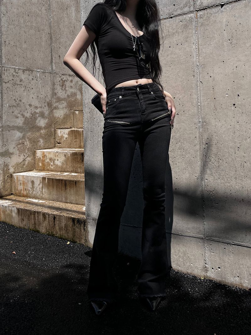 black zipper bootcut denim