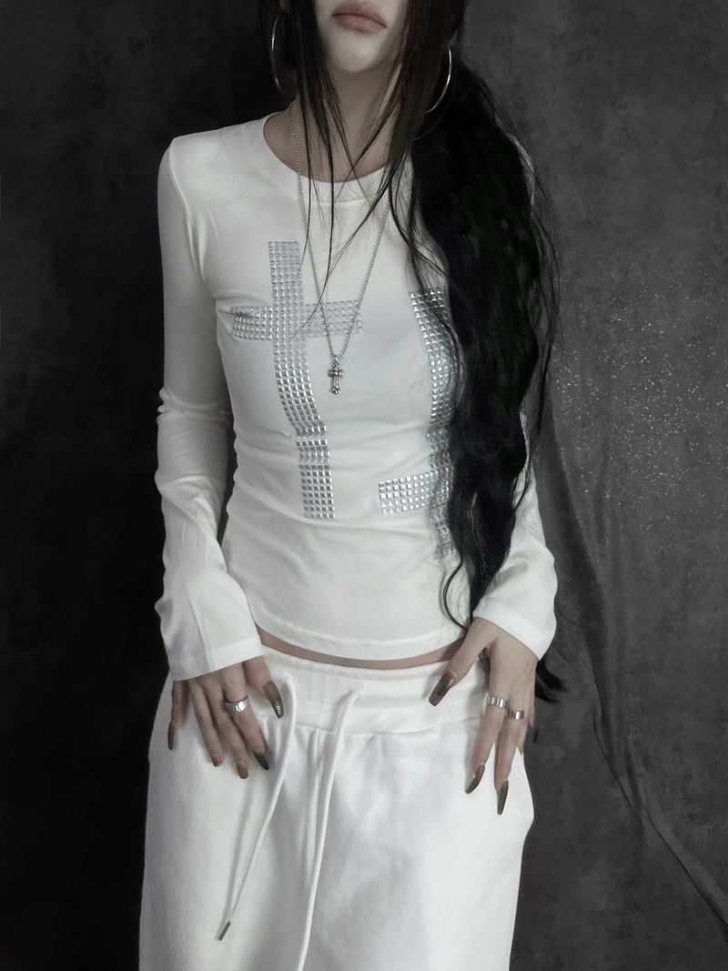 cross square stud T (2color)