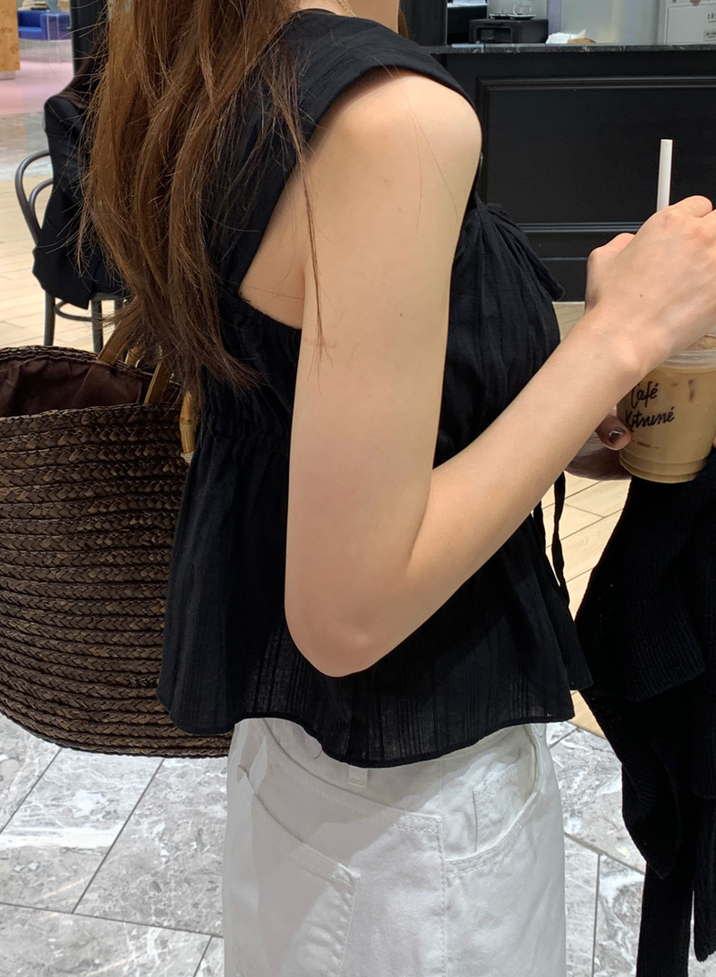 Heather Ribbon Sleeveless Blouse / 2 colors