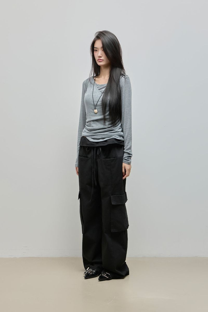 Shirring Layered Tee_Grey