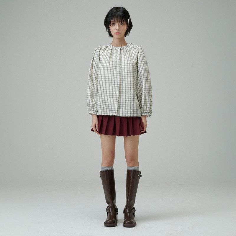 CHECK PATTERN BLOUSE (LightBeige)