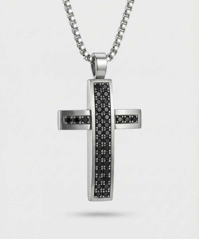 NN-101 Black Line Cross Necklace