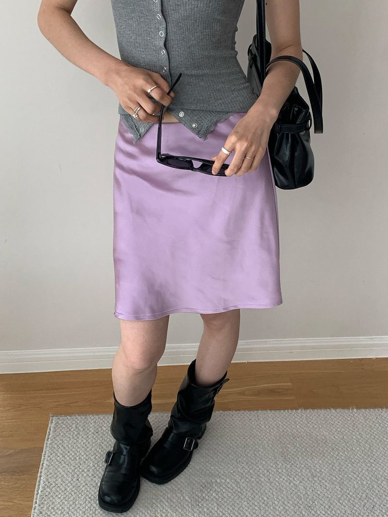 color silk flare midi skirt