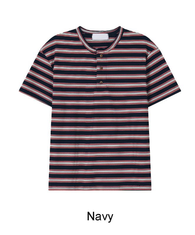 Roan Striped Henley Neck Short Sleeve Tee