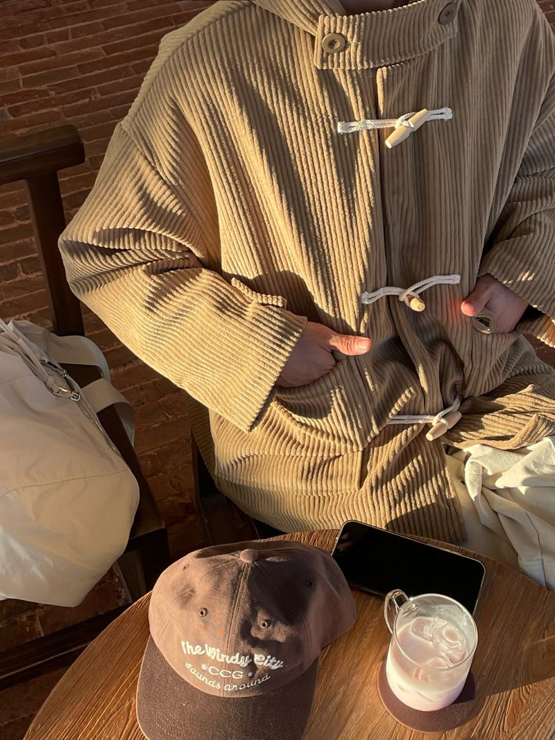 Ribbed Corduroy Duffle Coat (3 Colors)