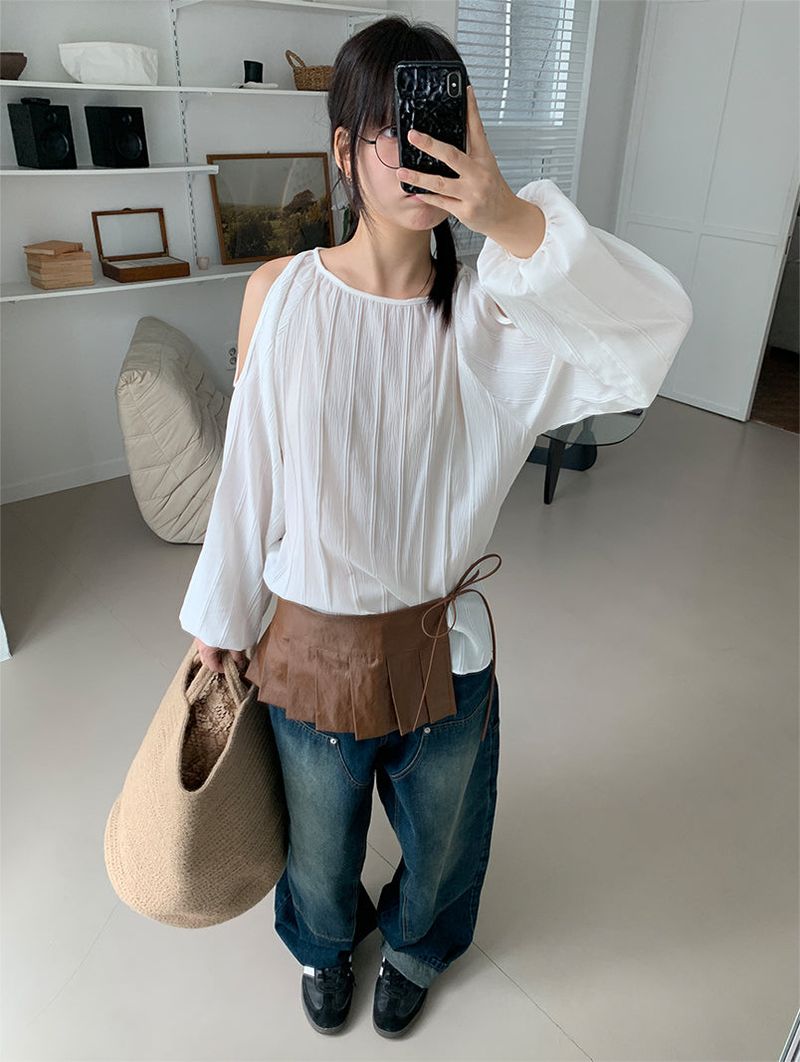 PLEATS LEATHER BELT SKIRT (2C)