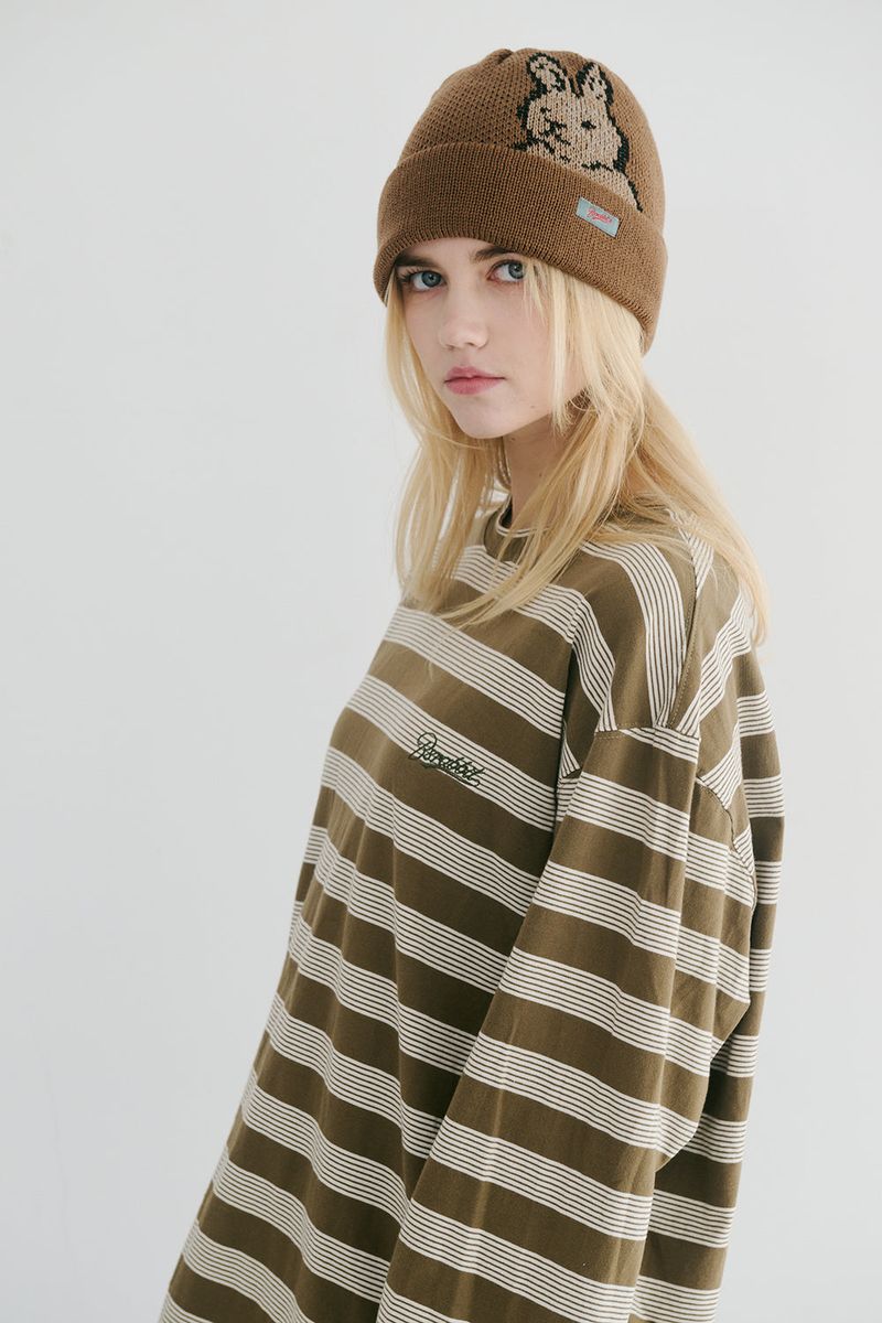 BSRABBIT(ビエスラビット)の「BSR2223FWPO085 BS WAPPEN LONG SLEEVE KHAKI STRIPE(Tops)」