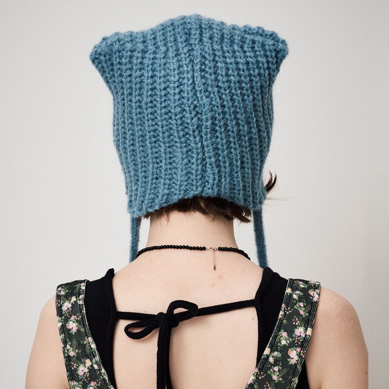 MOHAIR EARMUFF BEANIE, BLUE