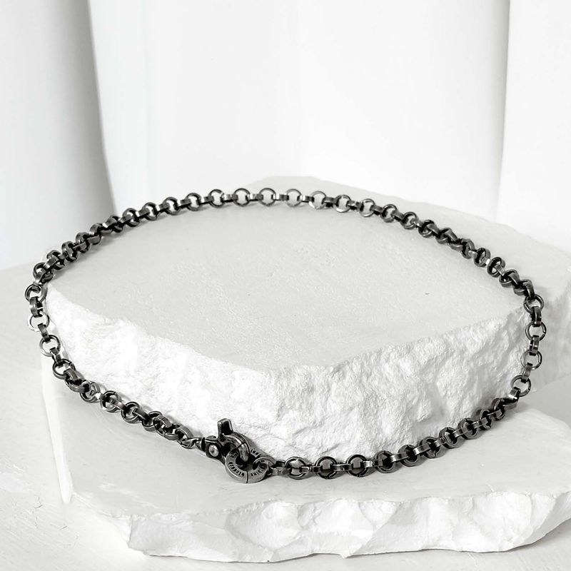 SS-6mm BOLD O chain necklace_dark silver