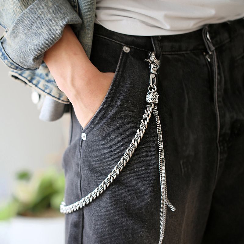 SVC-531 Handmade Antique Silver Mesh Pants Chain Keychain