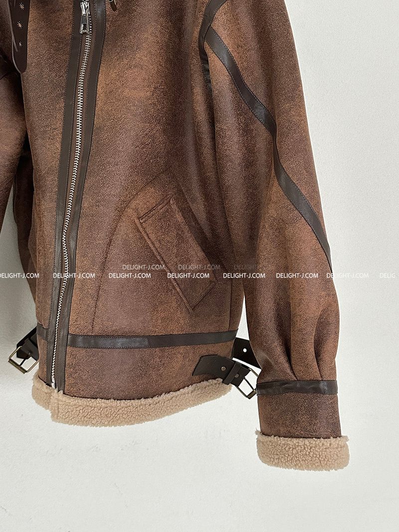 Oversized Fit Leather Wool High-Neck Mustang