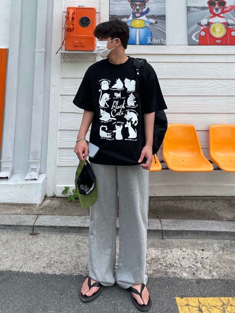  LAZY CAT HALF T-SHIRTS(2COLOR)