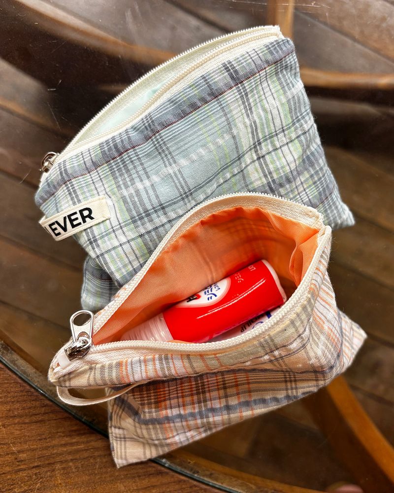 Check flat pouch - orange , S size