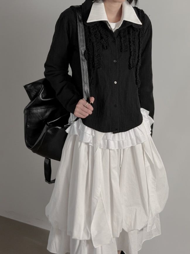 mnem（ムネム）の「Vintage Frill Cotton Shirt Jacket（Jackets/Outerwear）」