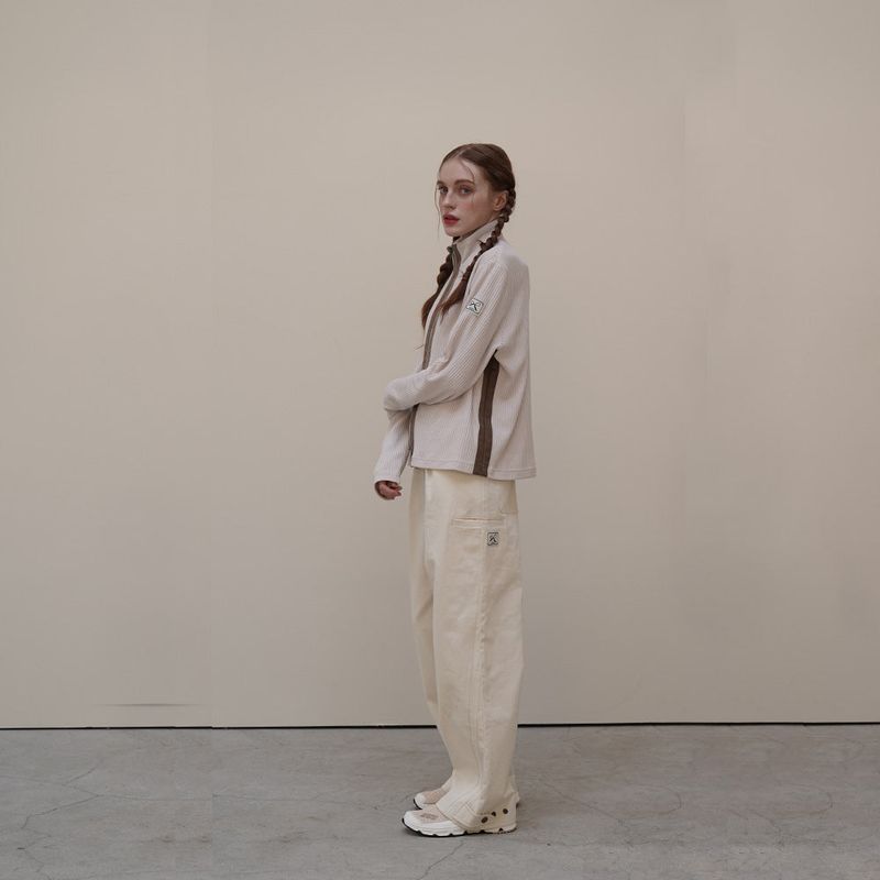 Brown Leather Block Zip-up