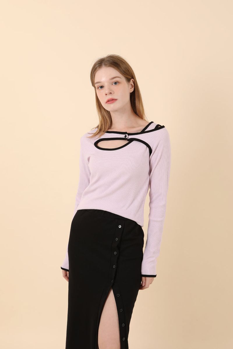 Line Contrast Slim T-shirt Purple