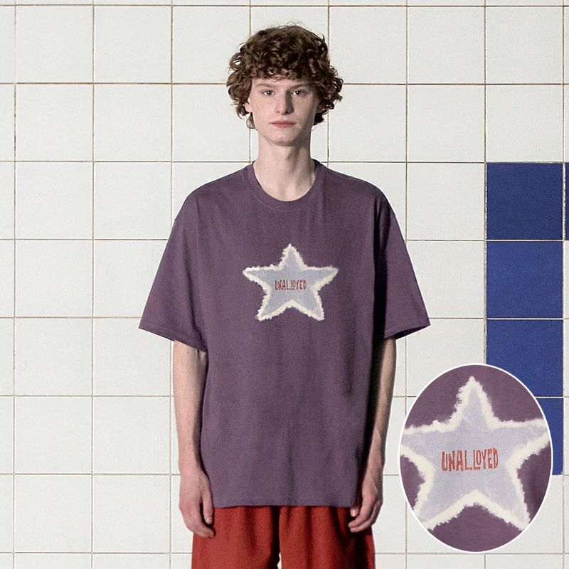 UNALLOYED（アナロイド）の「TIE-DYE STAR LOGO T SHIRT / PURPLE（Tops）」