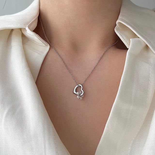 hu Heart pearl combination pure simple necklace (2 color)