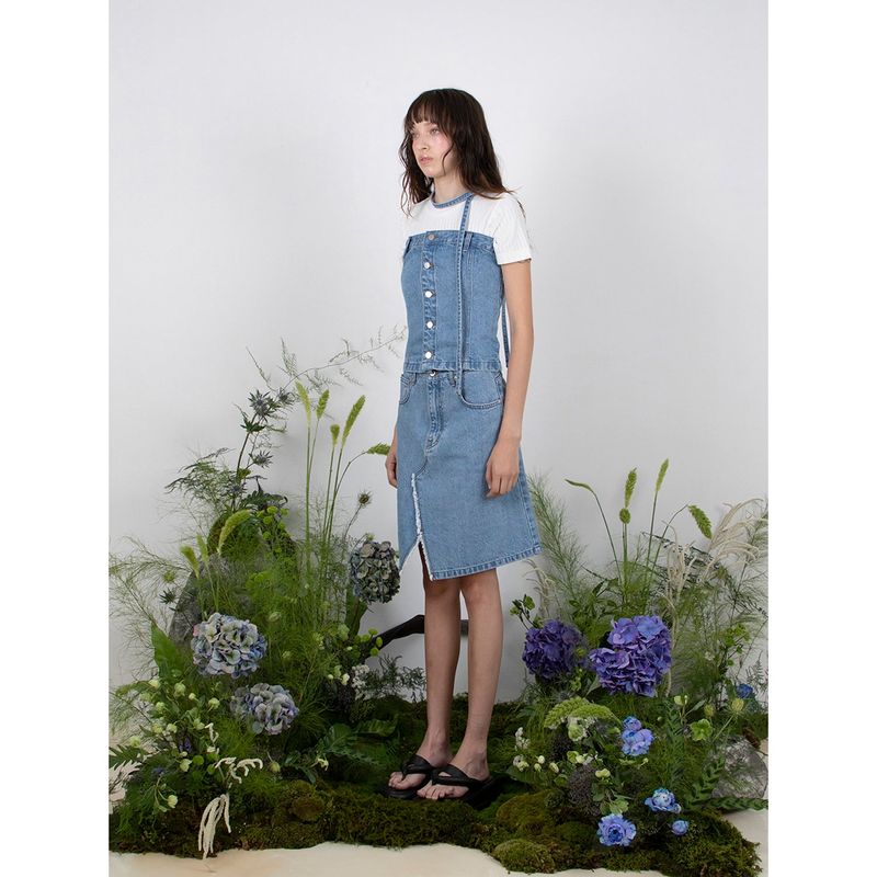 SCARF DENIM TUBE TOP - SKY BLUE