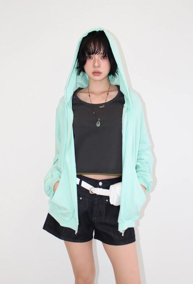ROUGH SHIRRING HOOD ZIP-UP
