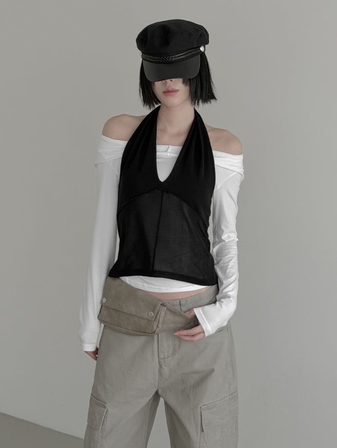 Blin Mesh Cowl Halter Top
