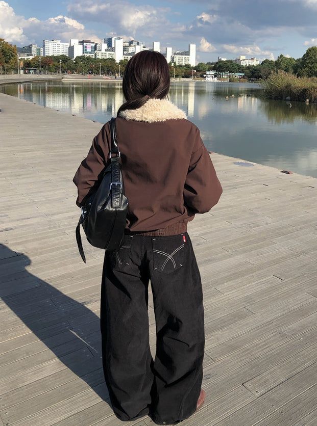 Ohe Wool Collar Duffle Quilting Padding Cotton Jacket