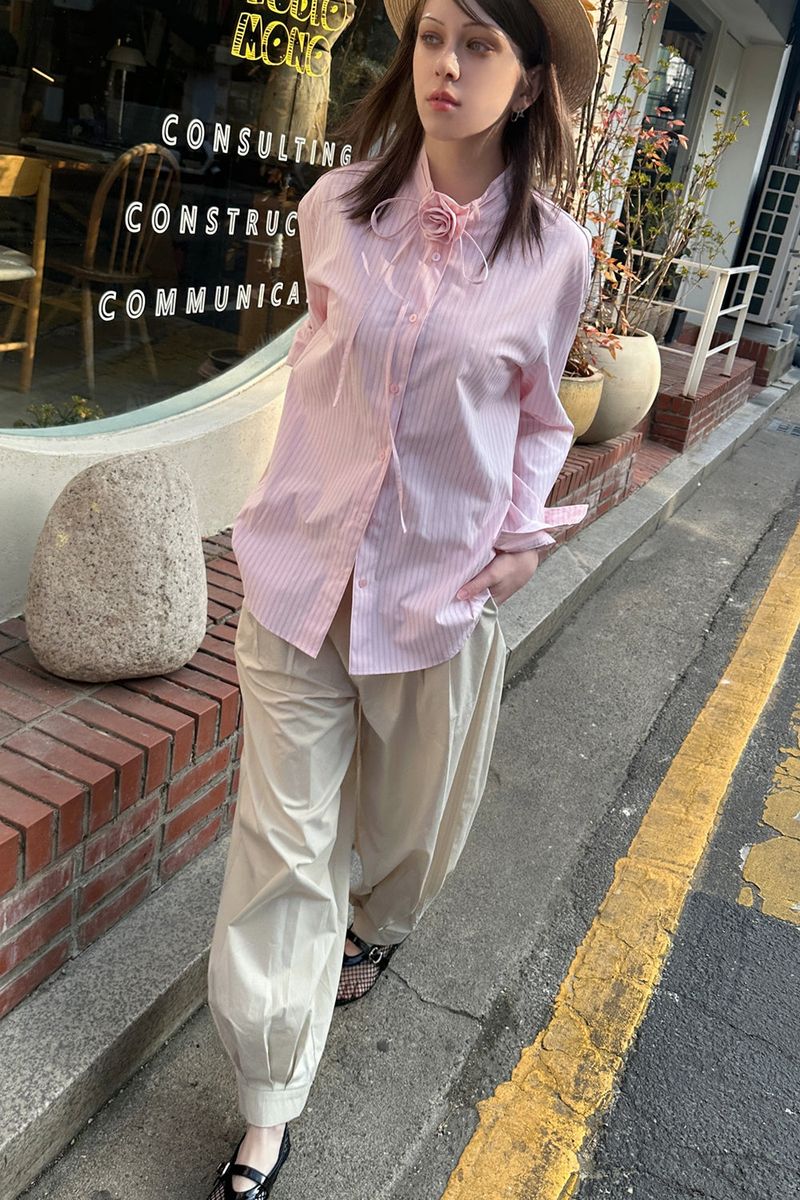 BROOCH STRIPE SHIRT_PINK