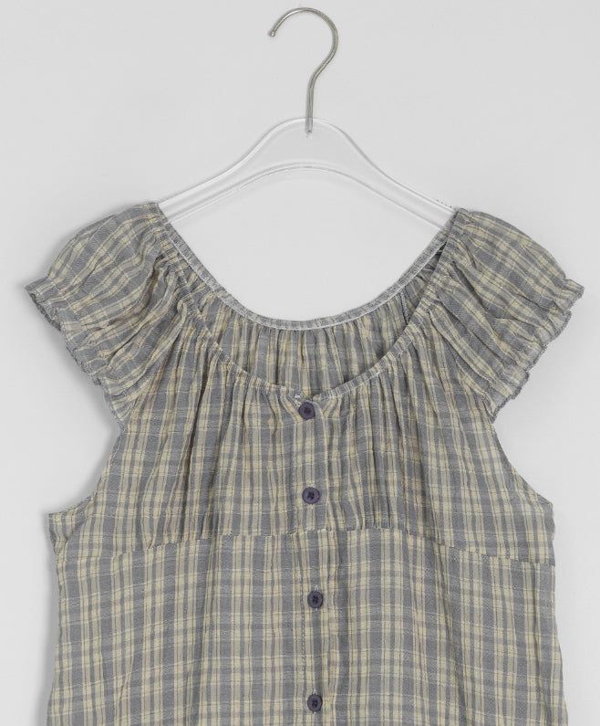 Use Check Puff Shirring Layered One Piece