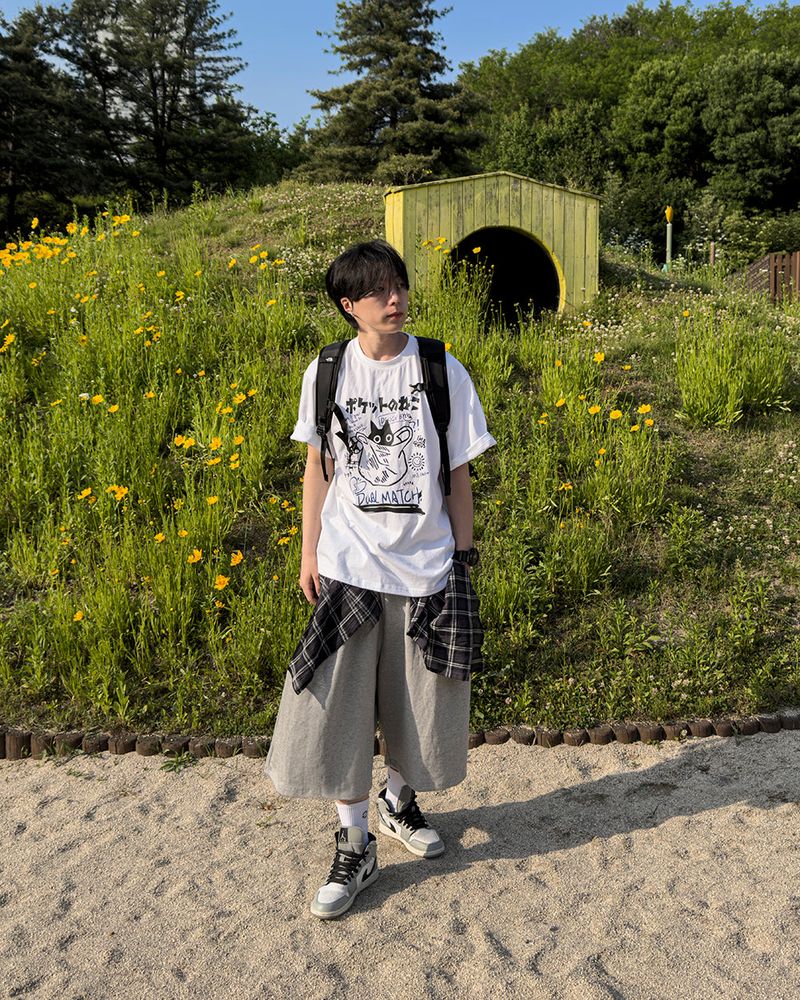 Niporu Cat Graphic Oversized Short Sleeve