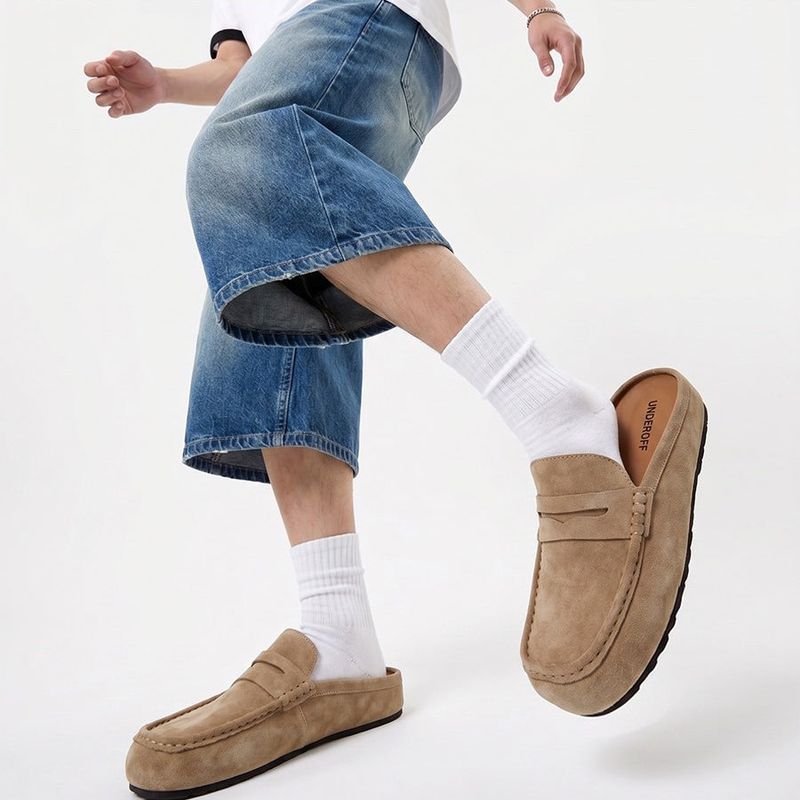Suede Loafer Slides Camel